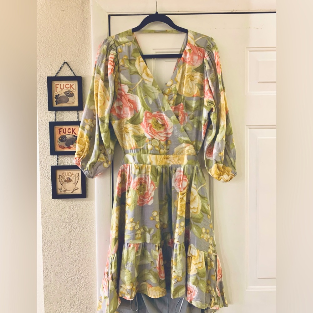 NWT Express Floral Tie Back Ruffle Hem Mini Dress